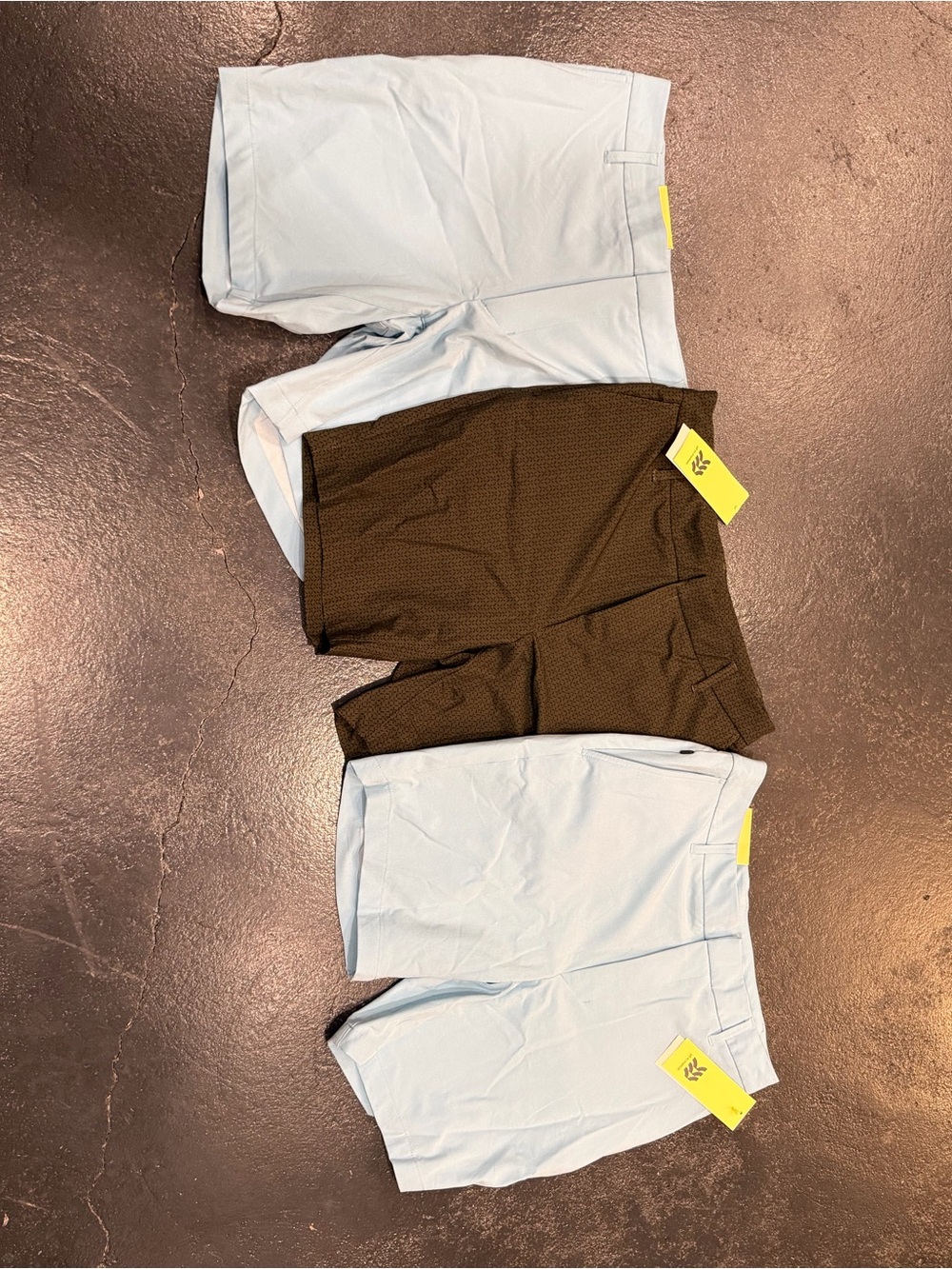 3 Golf Shorts. Light Blue and Brown / Green Men's Golf Performance Shorts